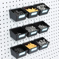 16 Pack Pegboard Bins with Hooks and Labels, for Organizing Accessories, Black