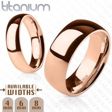 Solid Titanium Rose Gold Plated 4mm 6mm 8mm Polished Plain Band Ring Size 4.5-13
