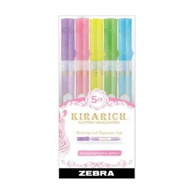 Zebra Kirarich Glitter Highlighter 5/Pk Assorted Colors Office School Art Home