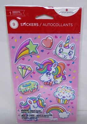 American Greetings Puffy Stickers Unicorns Rainbow Cat Star Cupcake 1 Sht 9 Pcs