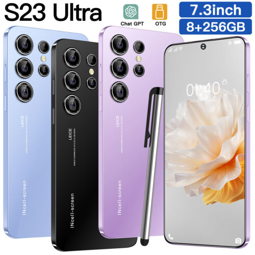 S23 Ultra Smartphone 7.3" 8GB+256GB Dual SIM Android 13 Unlocked Mobile Phones - Picture 1 of 20