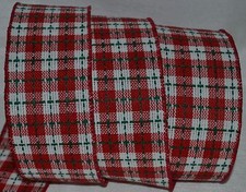Wired Ribbon Rustic Holiday Red Plaid Country Green Christmas White 2.5" Bow