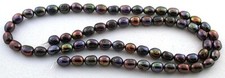 6mm x 5mm Oval Freeform Black Multicolor Flash Freshwater Pearl 15 Inch Strand
