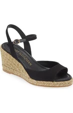 $400 Stuart Weitzman Tia Espadrille Wedge Sandal Black black Strappy 9.5 (TE9)