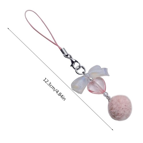 Crystal Heart Phone Strap Hair Bulb Phone Lanyard Handmade Backpack - 第 8/9 張圖片