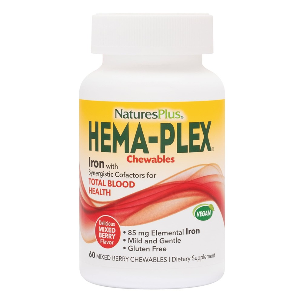 Hema-Plex Iron - 60 Mixed Berry Chewables - 85 mg Elemental Iron - Total Bloo...