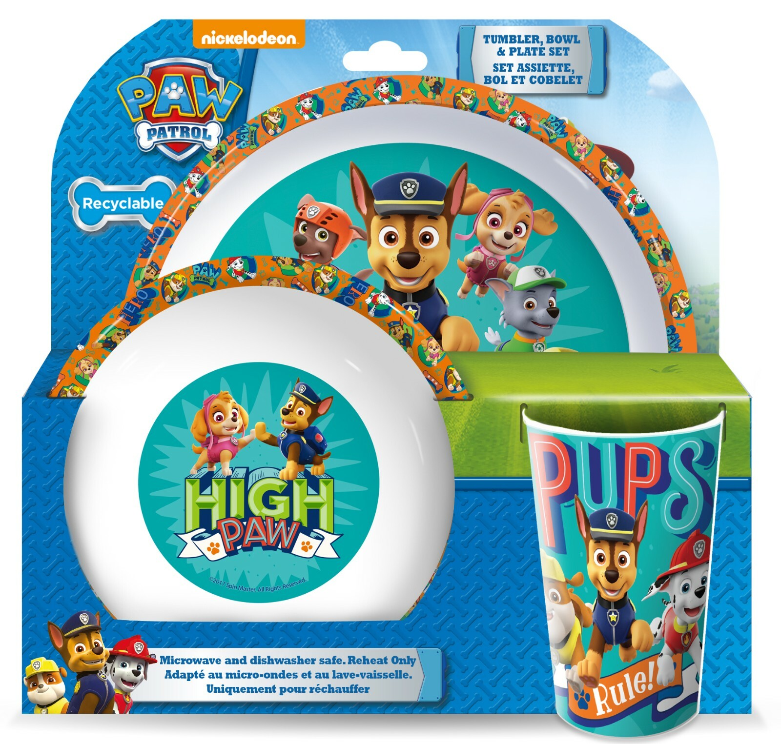 Paw Patrol Dynamic BPA Free PP 3pcs Dinner Set Plate, Bowl & Cup