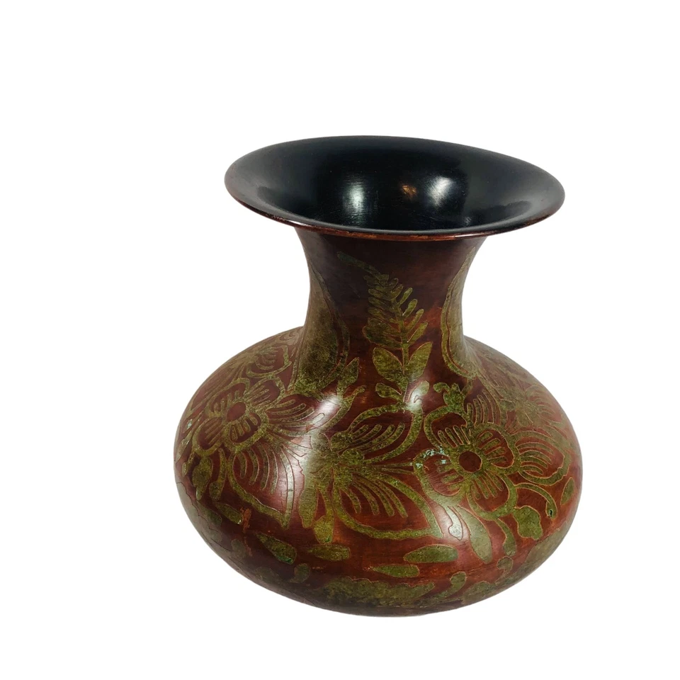 World Market Metal Green Copper Floral Vase 9.5" H - Made in India - Image 3 of 4