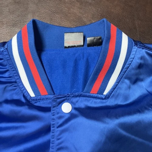 Stranger Things Men’s L Blue Satin Snap Front Retro Bomber Jacket Great Condit. image 5
