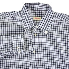 Brioni Button Down Shirt Mens L Blue White Check Plaid Long Sleeve Cotton Italy
