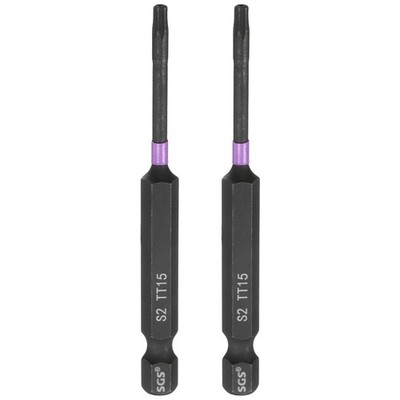 2pcs TT15 Torx Impact Screwdriver Bit 1/4'' Hex Shank 3'' Long Magnetic with Hole