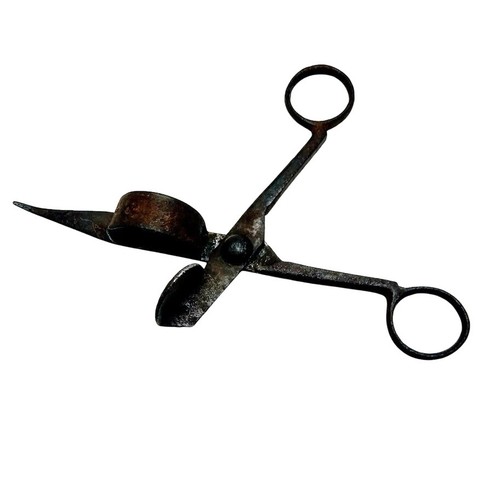 Antique Hand Forged Iron Wick Trimmer Scissors Primitive Candle Extinguisher