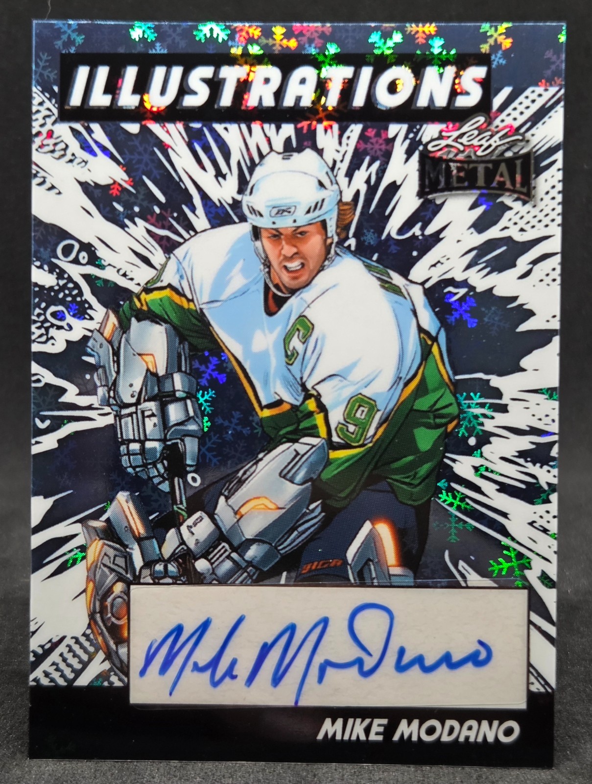MIKE MODANO 2026 LEAF METAL HOCKEY ILLUSTRATIONS BLUE SNOWFLAKES AUTO 1/1 STARS