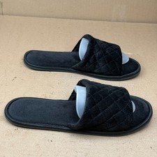 Joyspun Women's Black Quilted Slide Slippers Size 9 Open Toe House Shoes