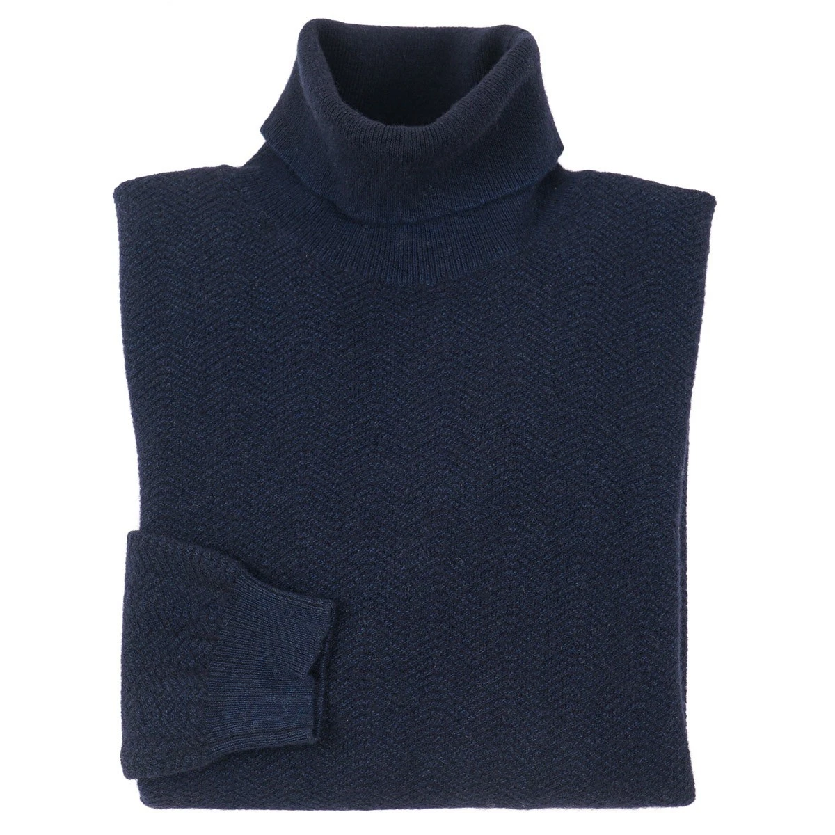 Boglioli Navy Blue Herringbone Wool-Cashmere Turtleneck Sweater S NWT