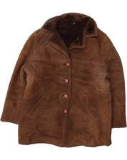 VINTAGE Womens Shearling Coat UK 14 Medium Brown AG10