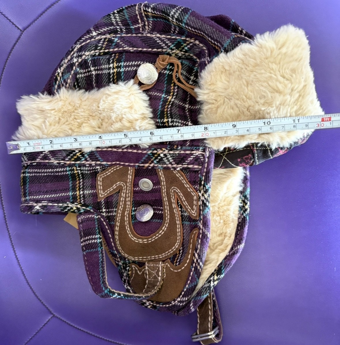 2 TRUE RELIGION TRAPPER HAT Cap Lined Plaid Faux Fur: RED S  display picture 1