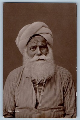 Cairo Egypt Postcard Cheich Arabe (Arab Sheikh) with Long Beard c1910 RPPC Photo