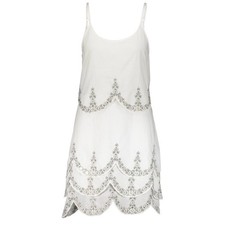 Guadalupe Design White Embroidered Scalloped Tiered Boho Mini Dress NWT Large