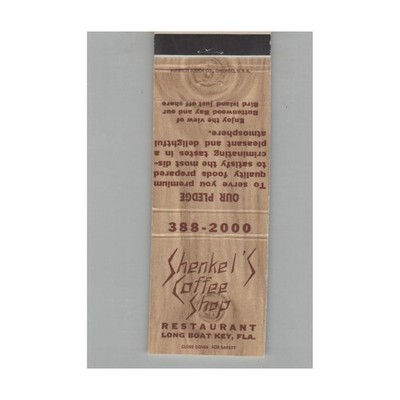 Matchbook Cover Shenkel's Coffee Shop Long Boat Key FL #2
