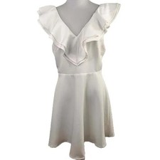 Lulu's White Ruffle Detail V-Neck Divine Darling Dress Size Large