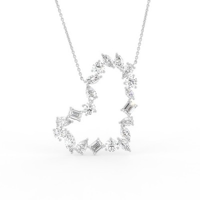 3,86 g 14K Weißgold Lab Grown Diamant Herz Anhänger, Marquise/Rund