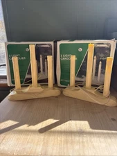 2 Vtg 3-Light Window Or Table Christmas Wax Drip Design Candolier With Box