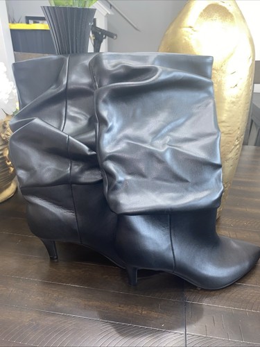 Nine West Mid Calf Dress Boots Black Sz 8 M Slouch Low Heel Casual Career Women - Picture 3 of 7
