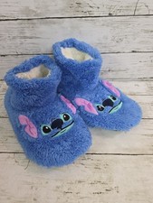 Disney Lilo  Stitch Womens Plush Bootie Slipper Socks Blue Fuzzy Grippers 5-6 W