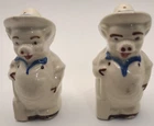 Shawnee Pottery Farmer Pig Salt & Pepper Shakers Corks Hats Vintage 3.5" High