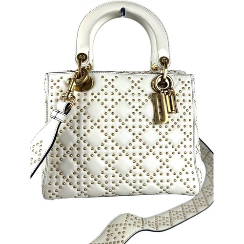 LADY DIOR STUDDED LEATHER TOTE BAG ORIGINAL STRAP MEDIUM