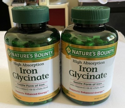 Lot of 2 Nature's Bounty Iron Glycinate 300 Count EXP 2/2028