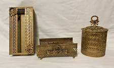 Vintage Hollywood Regency Gold Filigree Bathroom Set of 3