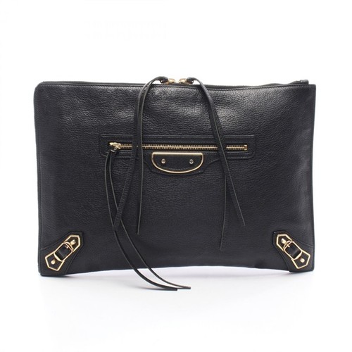 Balenciaga Classic Metallic Edge Clutch Leather Black Women Used Authentic