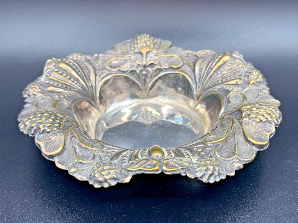 Plato de plata victoriano ornamentado compota cuenco baratija pin plato Bon-Bon de W&Co 1900 Foto 3 de 4