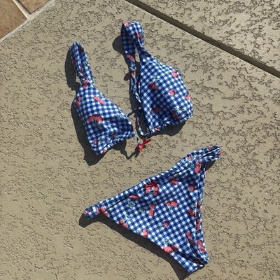 Zaful Women s Gingham Cherry Bikini Set Size Xl