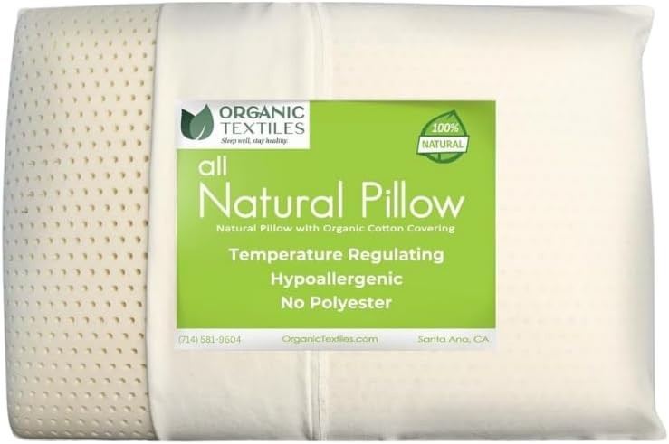 OrganicTextiles Natural Latex Pillow with Organic Cotton Cover, Queen Size, Med