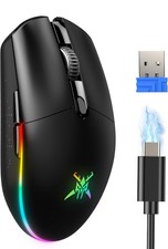 TECKNET Wireless Gaming Mouse 8000 DPI RGB Rechargeable Black LED Lights 