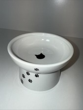 Cat Food Dish Raised Pedestal Ceramic White Porcelain Food Bowl