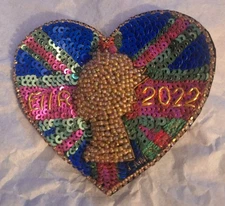 Laines London Heart Shape Union Jack Queen Elizabeth 2022 Brooch Badge Pin