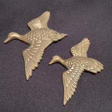 x2 Vintage Brass Flying Ducks , Wall Hangers - 15cm & 12cm