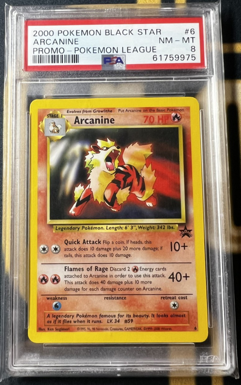 2000 Pokemon Black Star Promo Arcanine #6 Pokemon League PSA 8 NM