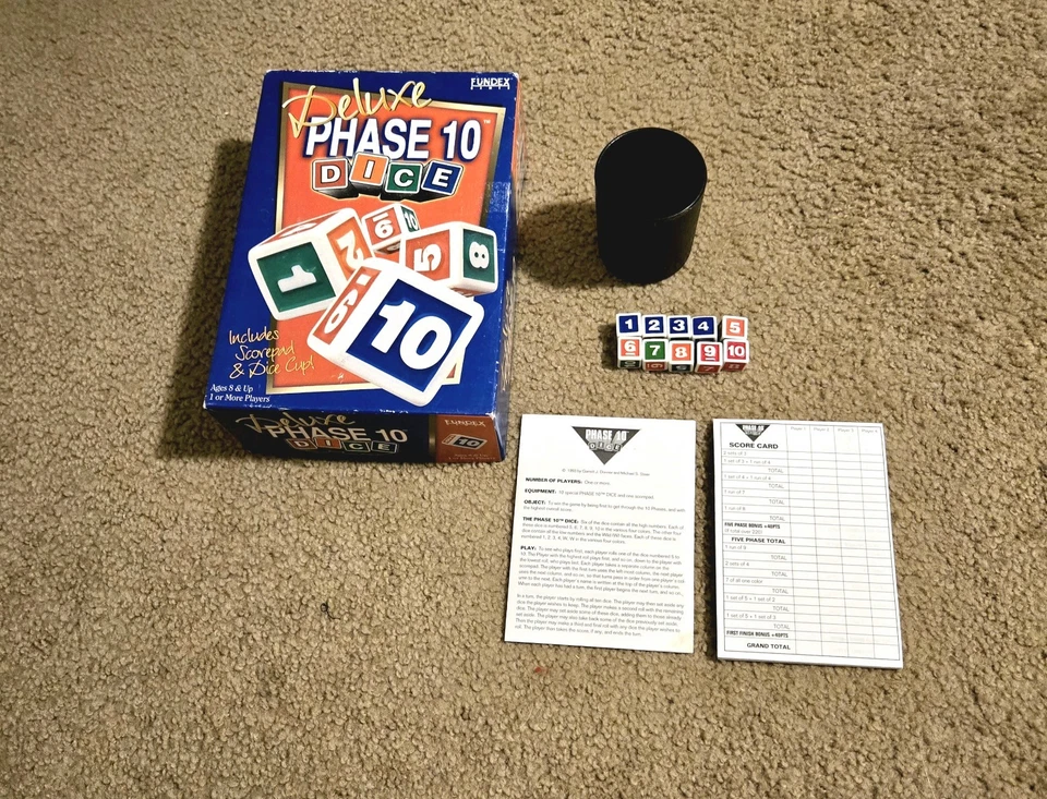 Fundex 1999 Vintage Deluxe Phase 10 Dice Game Complete - Scorepad & Instructions - Image 3 of 4