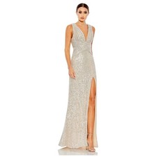 Ieena Mac Duggal 26598 V-Neck Sequin Wrap Waist Gown - Nude - 6 - New with tags