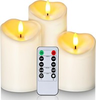 Flammenlose Led-SäUle Kerzen 3Er-Set Wasserdicht Mit Fernbedienung Elfenbein