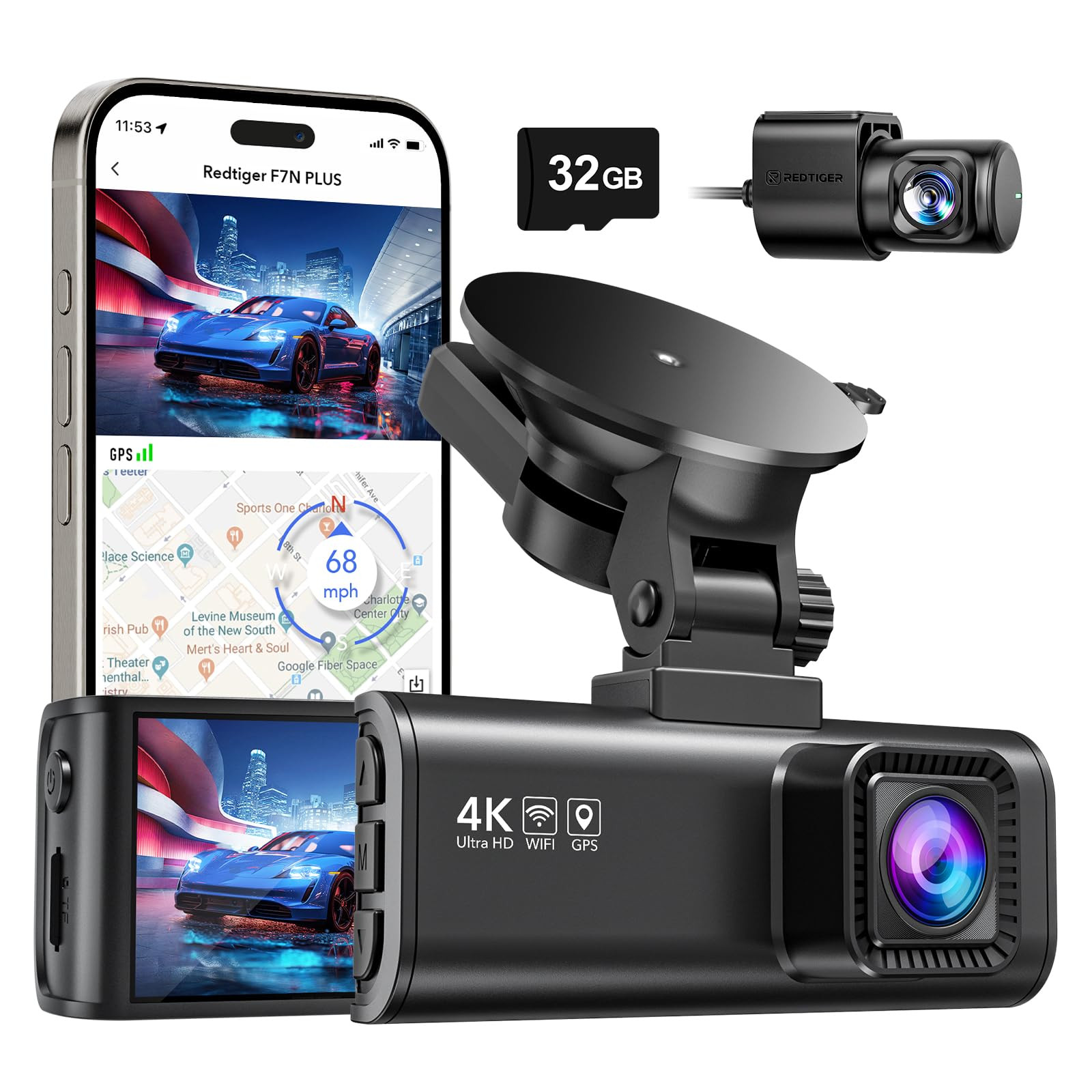 4K 2.5K Dual Dash Cam Front and Rear with 32GB Card for Cars-image
