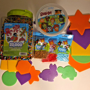 Perler Bead Bucket & Pegboard Lot (22,000 bead bucket, Scooby-Doo bucket)