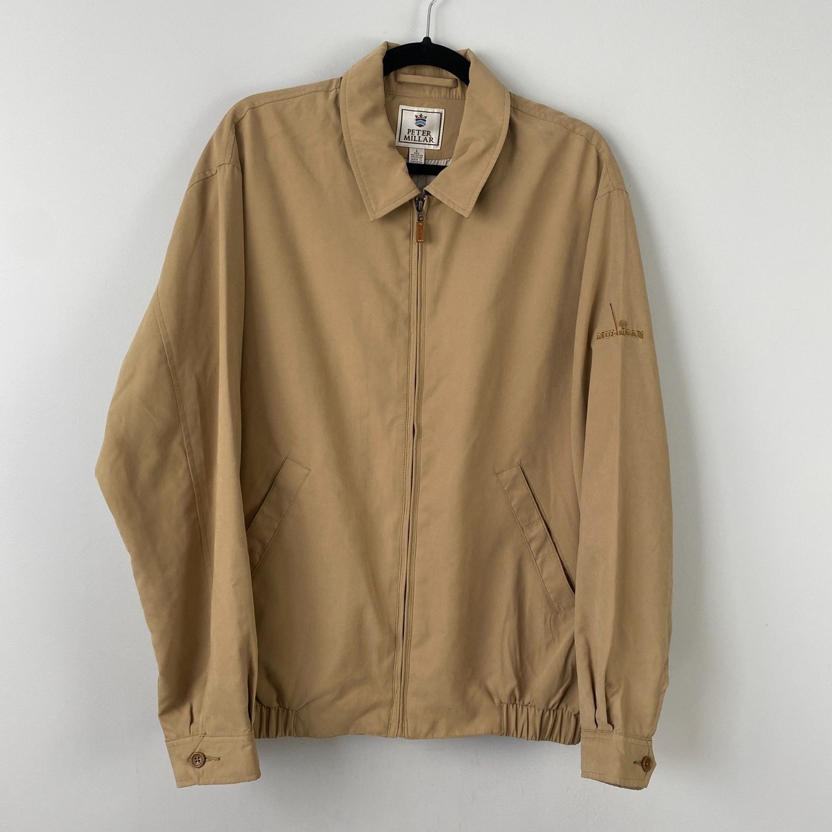 Peter Millar Windbreaker Harrington Jacket Mens Large Tan Golf