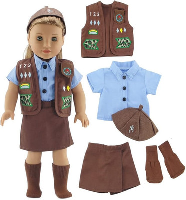 18 Inch Doll Clothes 4-PC Girl Scout Brownie Uniform with Embroidered Patches |