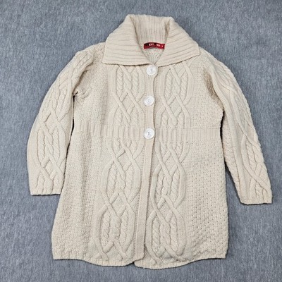 West End Ireland Sweater Womens Medium Cream Wool Cable Knit Cardigan
